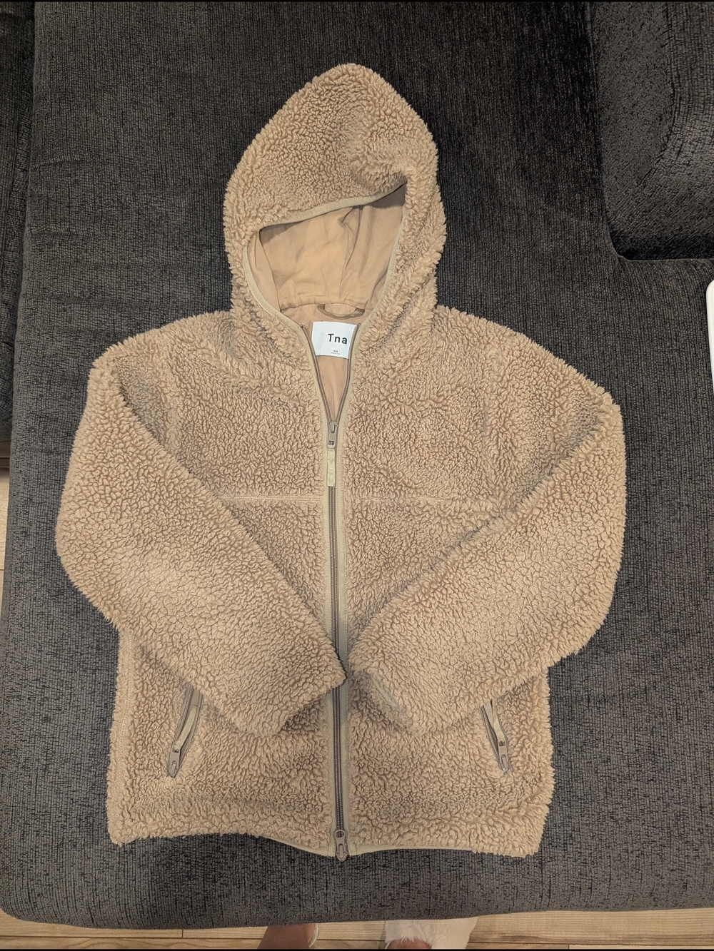 TNA Beige Sherpa Hooded Puffer Jacket